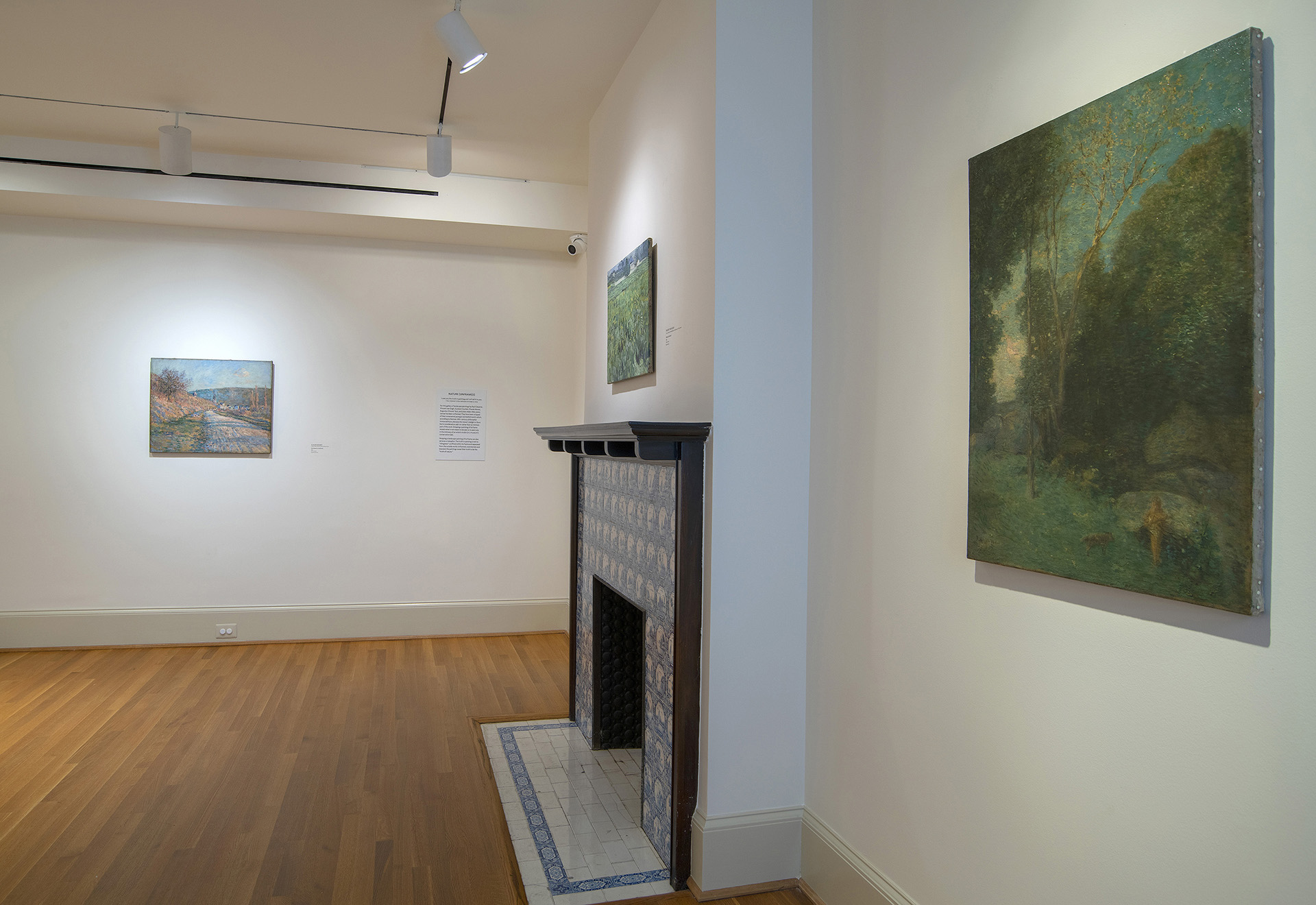 installation view of unframed paintings